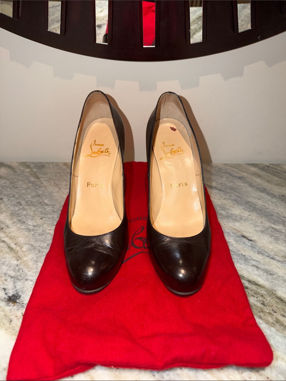 Christian Louboutin Black Leather Round-Toe High Heels with Dust Bag!